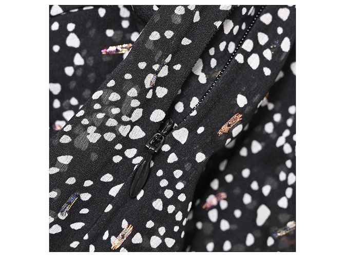 Robe midi à volants imprimée Maje en soie noire - vue 10