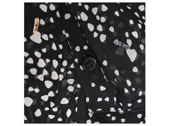 Robe midi à volants imprimée Maje en soie noire - vue 11