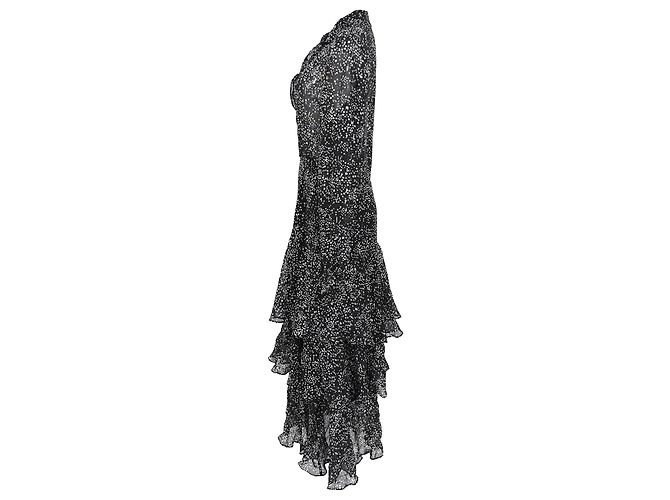 Robe midi à volants imprimée Maje en soie noire - vue 2