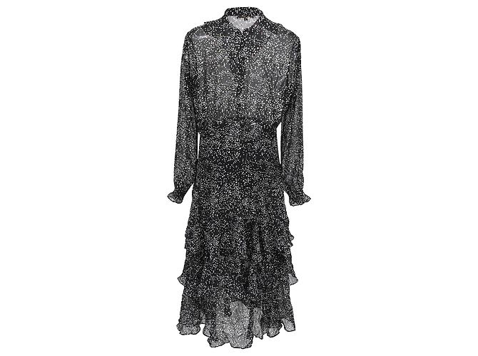 Robe midi à volants imprimée Maje en soie noire - vue 3