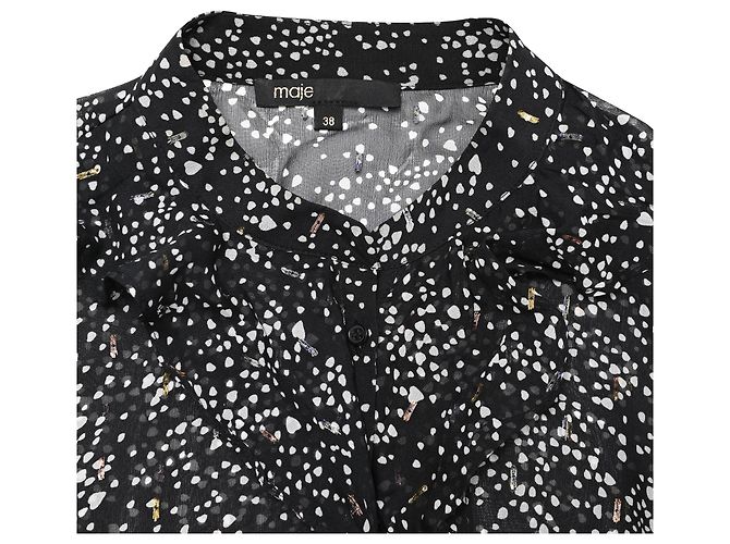 Robe midi à volants imprimée Maje en soie noire - vue 4