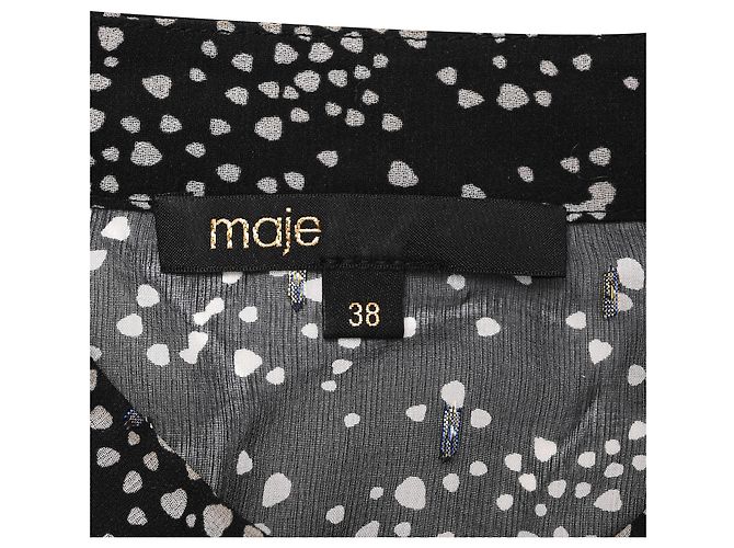 Robe midi à volants imprimée Maje en soie noire - vue 5