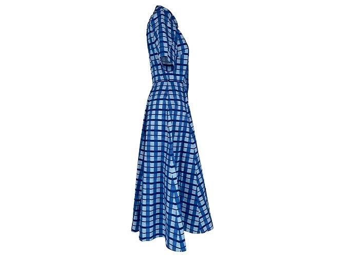 Autre Marque Abito camicia midi a quadri Rubie Emilia Wickstead in cotone blu - vista 2