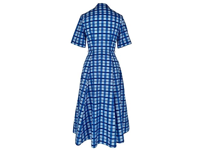 Autre Marque Abito camicia midi a quadri Rubie Emilia Wickstead in cotone blu - vista 3