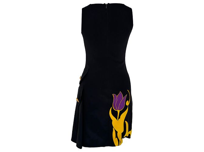 Minivestido Versace con estampado de tulipanes en seda negra Negro - vista 2