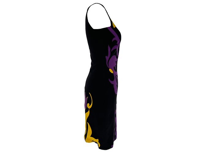 Minivestido Versace con estampado de tulipanes en seda negra Negro - vista 3