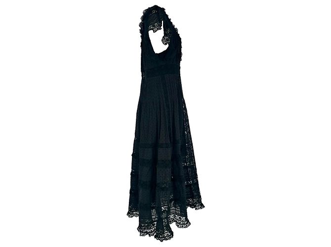Vestido midi Zimmermann de renda com mangas curtas em algodão preto - vista 2