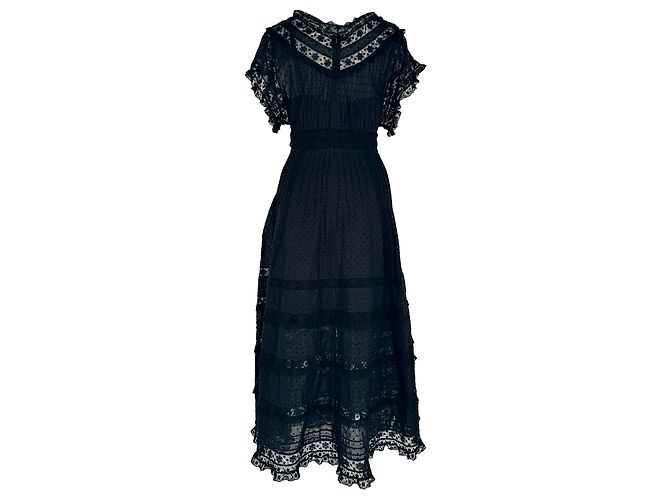 Vestido midi Zimmermann de renda com mangas curtas em algodão preto - vista 3