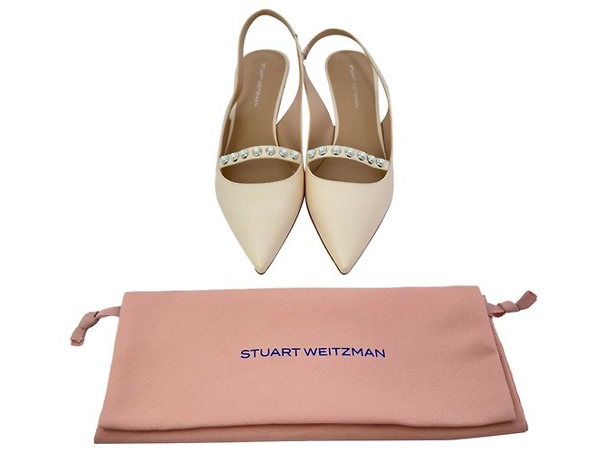 Décolleté Stuart Weitzman con cristalli in pelle beige - vista 14