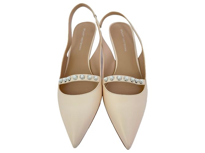 Décolleté Stuart Weitzman con cristalli in pelle beige - vista 3