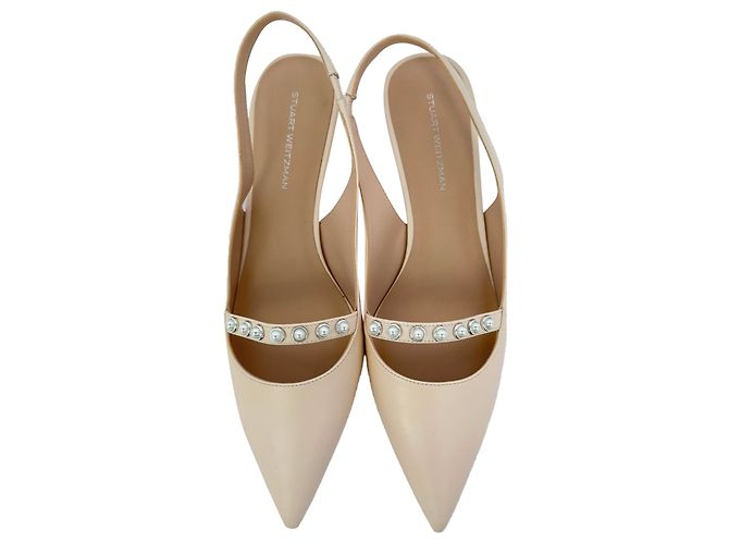 Décolleté Stuart Weitzman con cristalli in pelle beige - vista 4