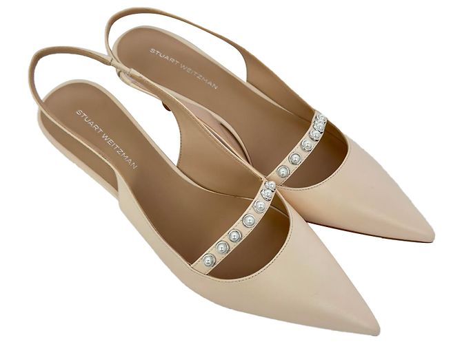 Décolleté Stuart Weitzman con cristalli in pelle beige - vista 5