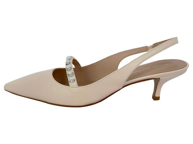 Décolleté Stuart Weitzman con cristalli in pelle beige - vista 7