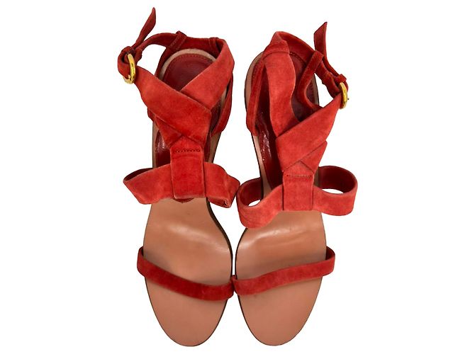 Sandali con platform e cinturino alla caviglia Sergio Rossi in camoscio rosso - vista 2