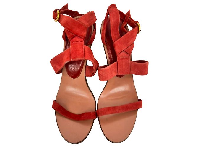 Sandali con platform e cinturino alla caviglia Sergio Rossi in camoscio rosso - vista 3