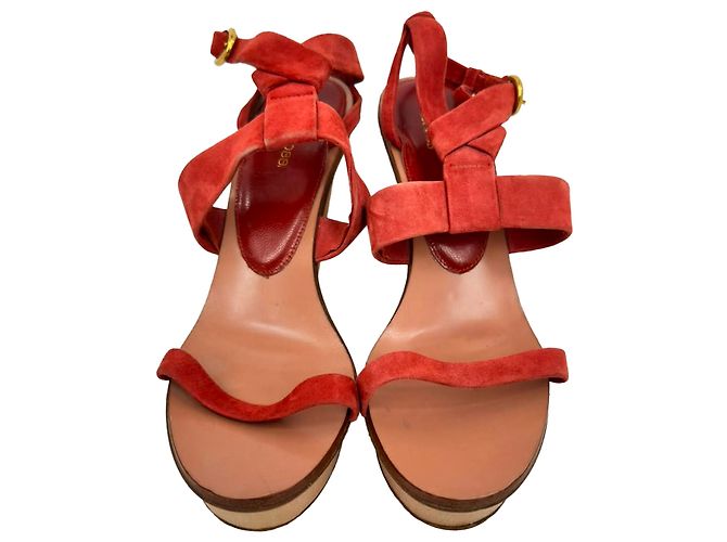 Sandali con platform e cinturino alla caviglia Sergio Rossi in camoscio rosso - vista 4
