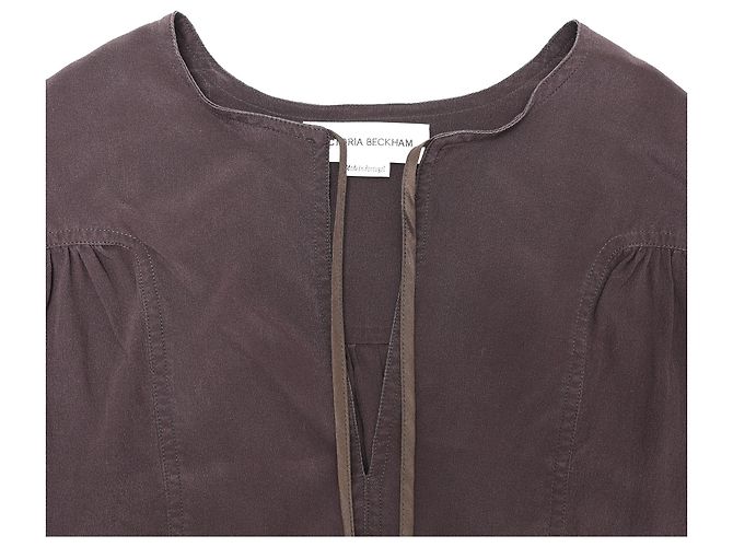 Victoria Beckham Bluse mit Bindeschleife aus brauner Seide - Ansicht 5