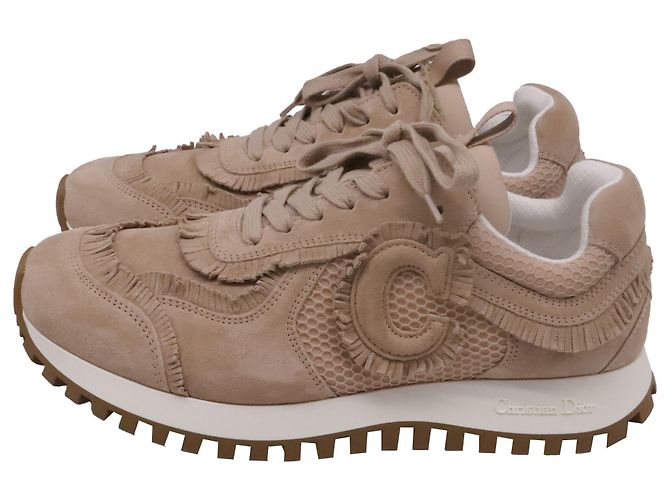Autre Marque Baskets Dior C'est Fringe en daim beige Imprimé python - vue 4