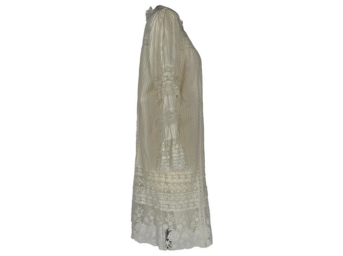 Autre Marque Vestido mini Saloni Lori B de algodón blanco con pinzas y volantes Crudo - vista 2