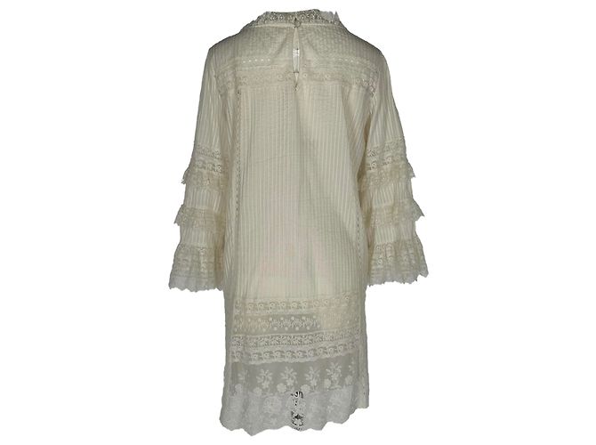 Autre Marque Vestido mini Saloni Lori B de algodón blanco con pinzas y volantes Crudo - vista 3