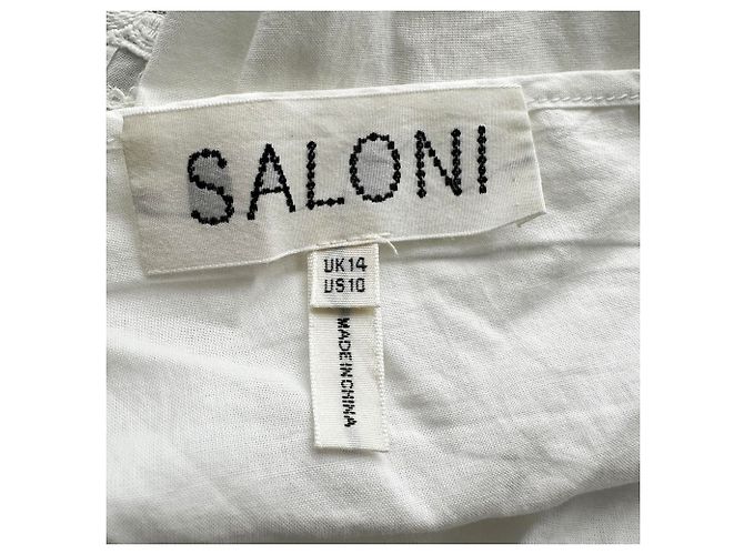 Autre Marque Vestido mini Saloni Lori B de algodón blanco con pinzas y volantes Crudo - vista 4
