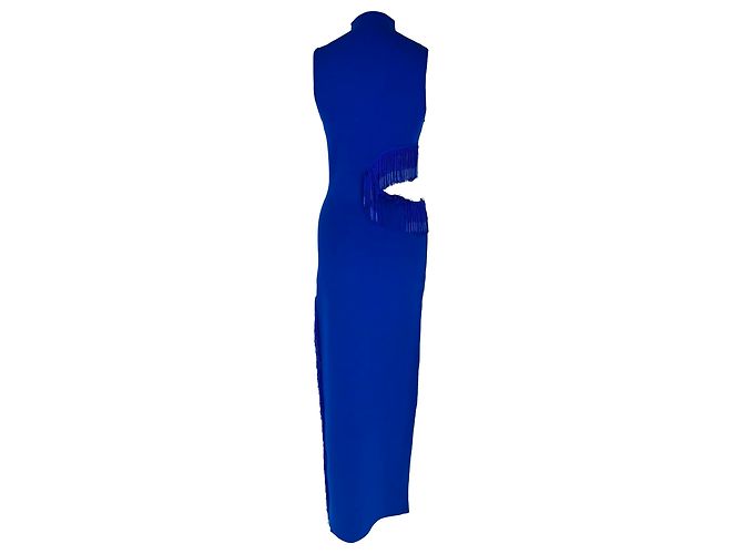 Autre Marque Abito maxi Nova con perline, frange e cutout di Galvan London in viscosa blu - vista 3