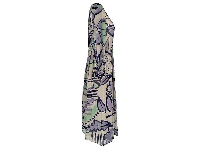 Robe midi à manches longues imprimée Burberry Prorsum en soie multicolore - vue 2