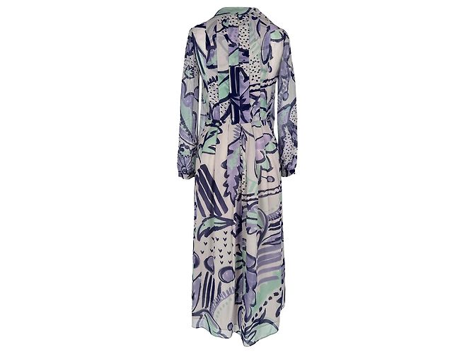 Robe midi à manches longues imprimée Burberry Prorsum en soie multicolore - vue 4