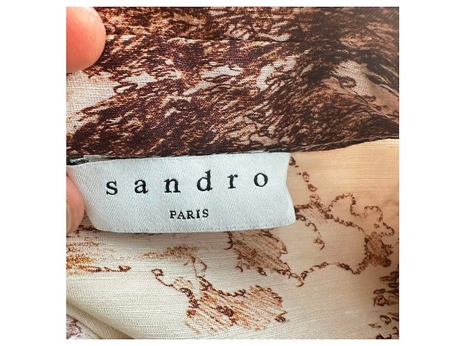 Sandro Paris bedrucktes Mini-Hemdkleid aus braunem Leinen Rot - Ansicht 4