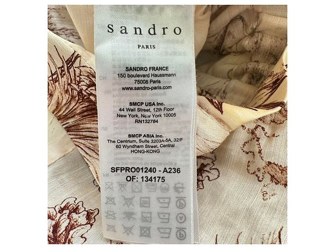 Sandro Paris bedrucktes Mini-Hemdkleid aus braunem Leinen Rot - Ansicht 7