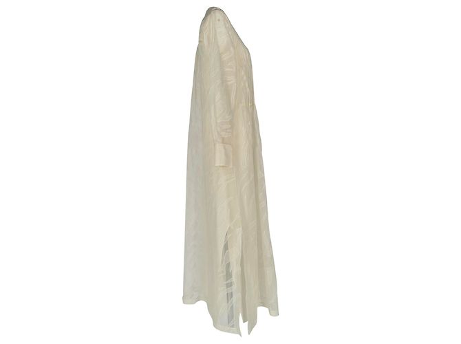 Abito camicia maxi a maniche lunghe Brunello Cucinelli in seta avorio Bianco Crudo - vista 2