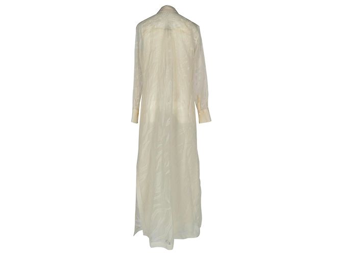 Abito camicia maxi a maniche lunghe Brunello Cucinelli in seta avorio Bianco Crudo - vista 3