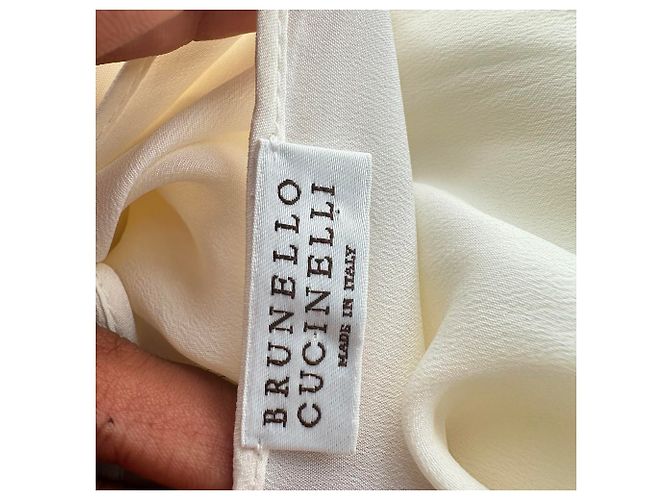 Abito camicia maxi a maniche lunghe Brunello Cucinelli in seta avorio Bianco Crudo - vista 4