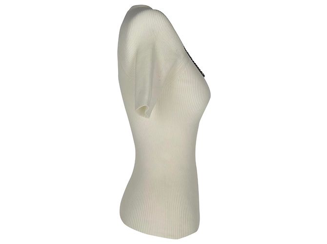 Top de punto con adornos de cadena Alexander Wang en viscosa blanca Blanco Crudo - vista 2