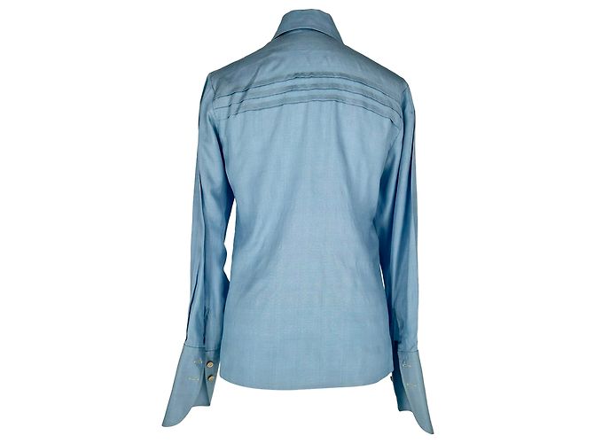 Camisa de botones Gucci en seda azul - vista 3