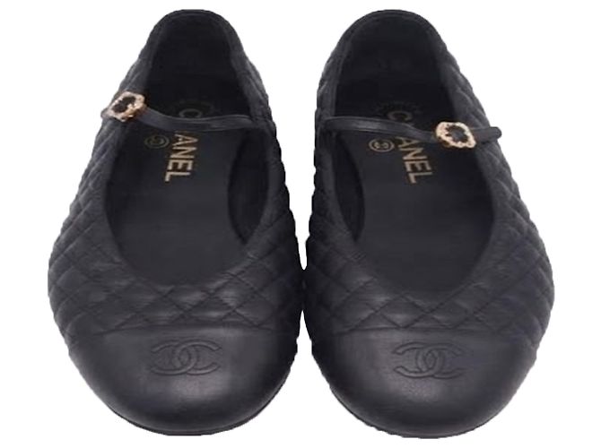 Timeless Ballerine Mary Jane matelassé con punta Chanel CC in pelle nera Nero - vista 2