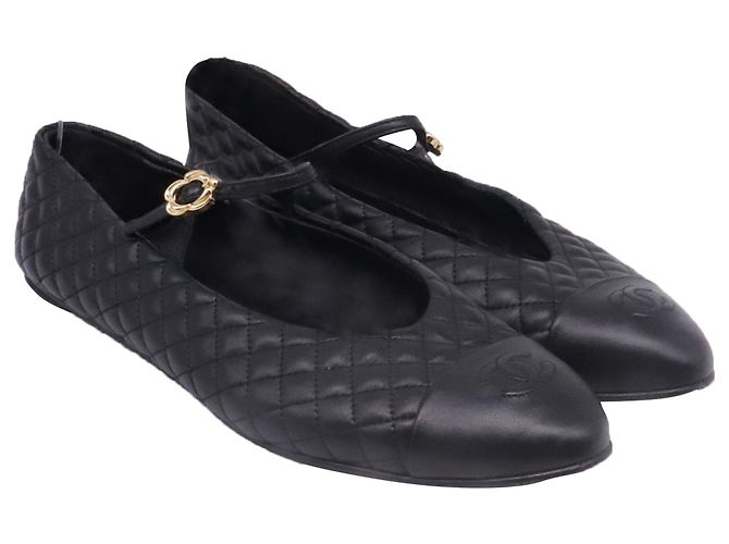 Timeless Ballerine Mary Jane matelassé con punta Chanel CC in pelle nera Nero - vista 3