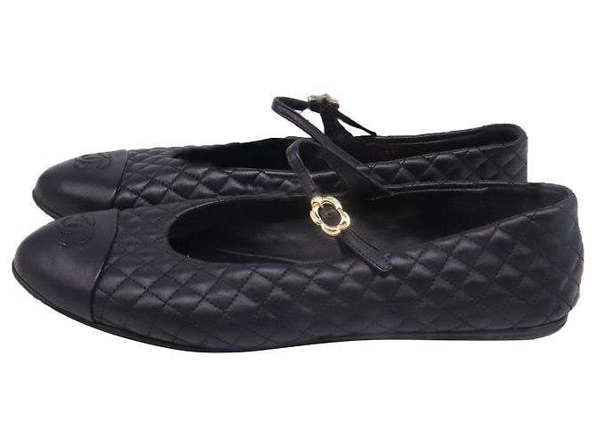 Timeless Ballerine Mary Jane matelassé con punta Chanel CC in pelle nera Nero - vista 4