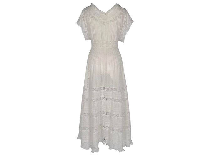Vestido midi de manga curta com acabamento em renda Zimmermann em algodão branco Cru - vista 2