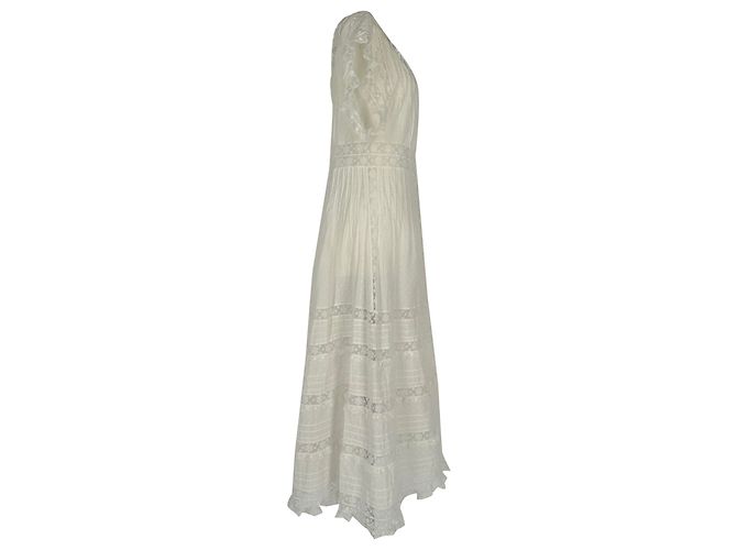 Vestido midi de manga curta com acabamento em renda Zimmermann em algodão branco Cru - vista 3
