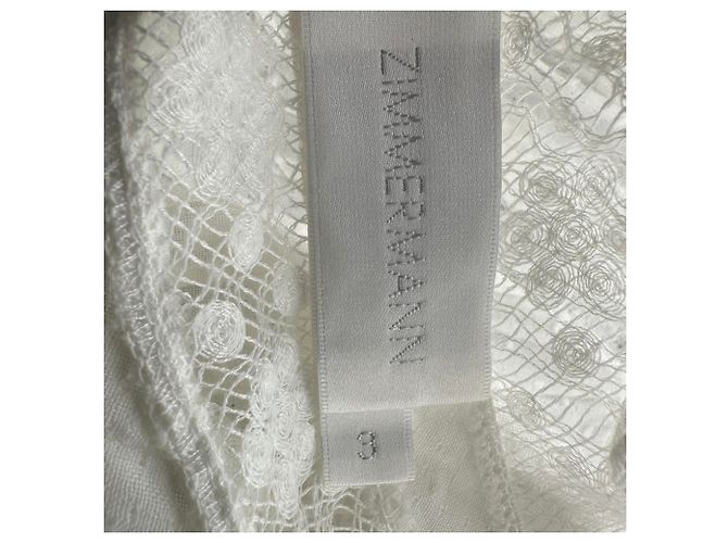 Vestido midi de manga curta com acabamento em renda Zimmermann em algodão branco Cru - vista 6