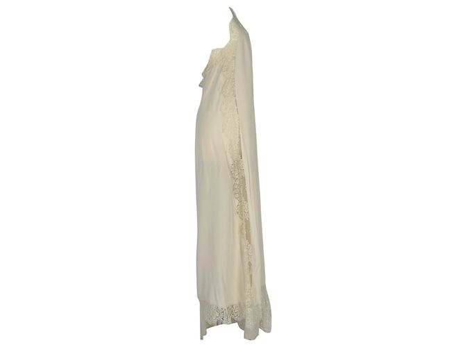 Stella Mc Cartney Vestido maxi assimétrico com acabamento em renda Stella Mccartney em seda marfim Branco Cru - vista 2