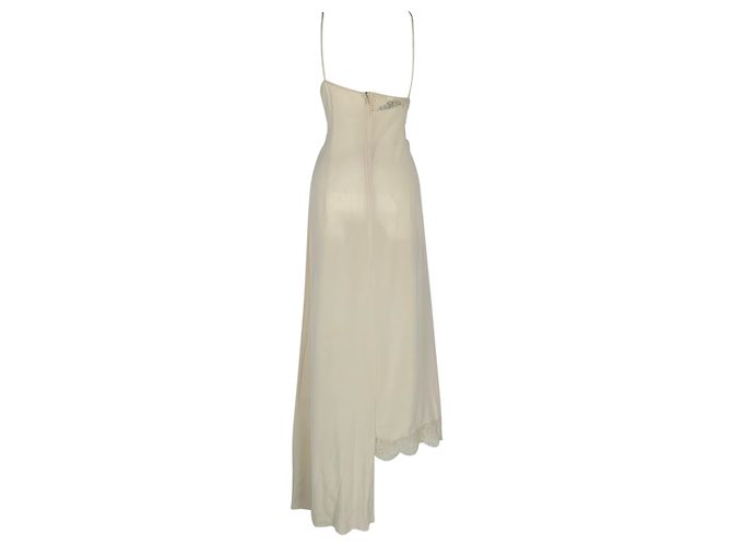 Stella Mc Cartney Vestido maxi assimétrico com acabamento em renda Stella Mccartney em seda marfim Branco Cru - vista 3