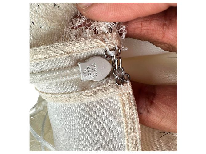 Stella Mc Cartney Vestido maxi assimétrico com acabamento em renda Stella Mccartney em seda marfim Branco Cru - vista 5