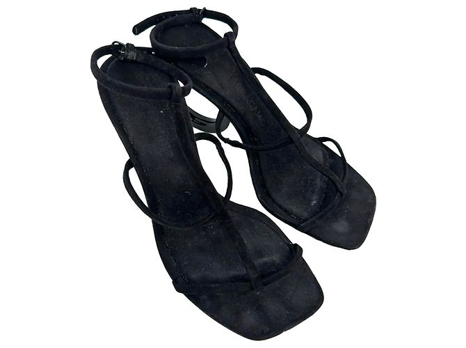 Salvatore Ferragamo Sandali con tacco Ferragamo Elina in camoscio di capra nero - vista 5