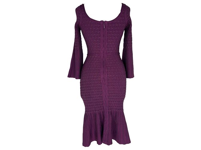 Mini abito a tromba testurizzato Herve Leger in rayon Violet Porpora - vista 3
