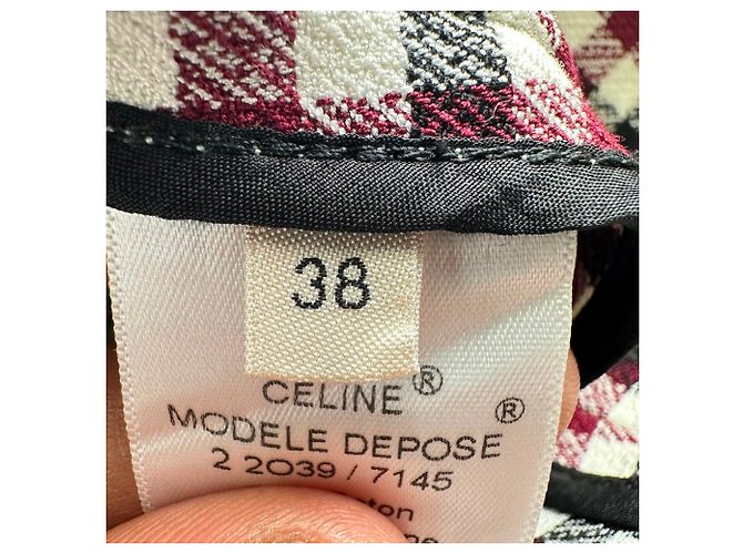 Céline Gonna midi a portafoglio in tweed a quadri Celine in cotone multicolore - vista 7