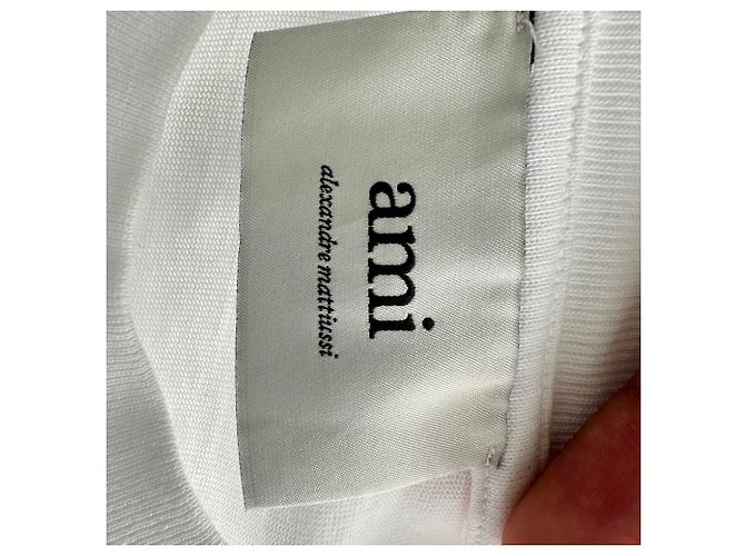 T-shirt in cotone bianco con logo in rilievo Ami Crudo - vista 5