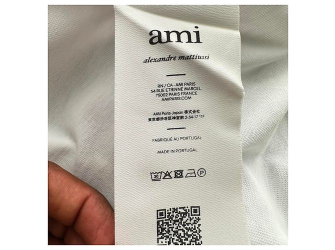 T-shirt in cotone bianco con logo in rilievo Ami Crudo - vista 7