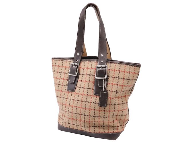 Borsa Tote Coach in Tweed Plaid in Lana Beige - vista 2